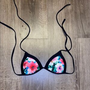 Floral Bikini Top with Black Straps